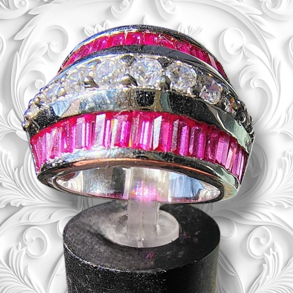 Unique 90210 Estate SALE Luxury Pink White Sapphire Ring in .925 Silver Size 6 - Picture 4 of 9